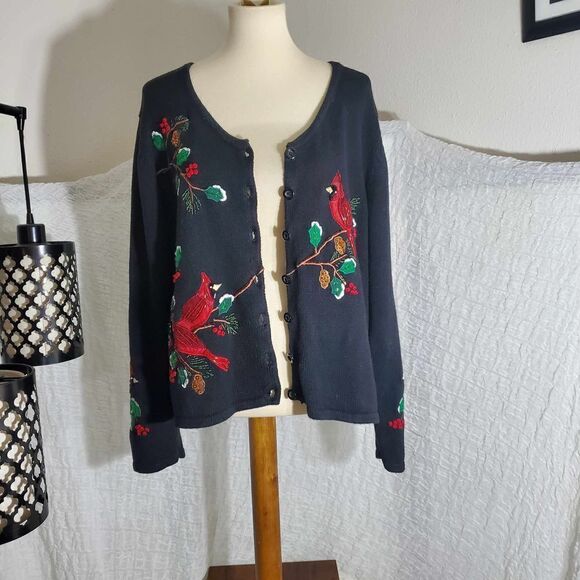 Tiara International VTG Cardinal Christmas Knit Sweater Size XL - Picture 6 of 11